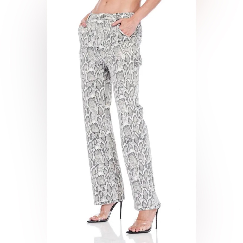 Afrm NWT High Waist Utility Straight Leg Jeans in Snake Print Size 24